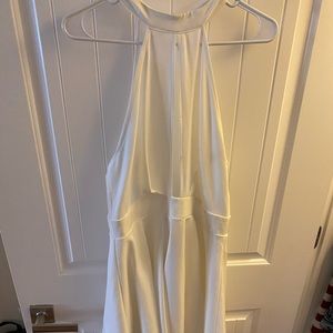 open front- open back- cowl neck white dress